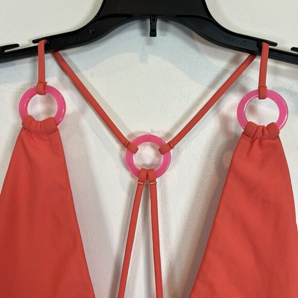 Mikoh NWOT Swimwear One Piece Maillot Orange Body Pink Rings Deep V L - Picture 2 of 5
